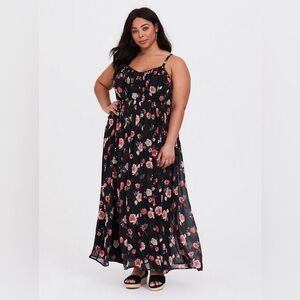 Torrid Black Floral Chiffon Maxi Dress Size 1X